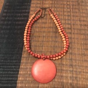 Red & Orange Wooden Circle Beaded Costume Necklace
